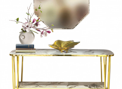 Konsolentisch mit Spiegel aus Edelstahl und Glas in Weiß elegant