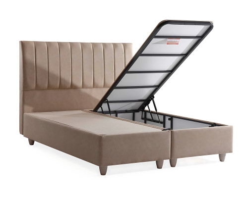 Beige Textilbett mit Matratze im eleganten Design