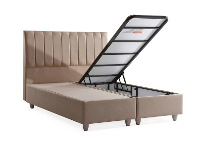 Beige Textilbett mit Matratze im eleganten Design