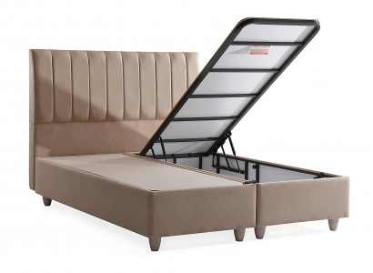 Beige Textilbett mit Matratze im eleganten Design