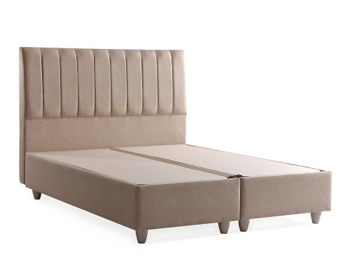 Beige Textilbett mit Matratze im eleganten Design