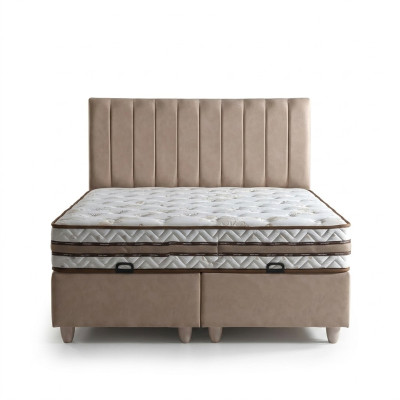 Beige Textilbett mit Matratze im eleganten Design