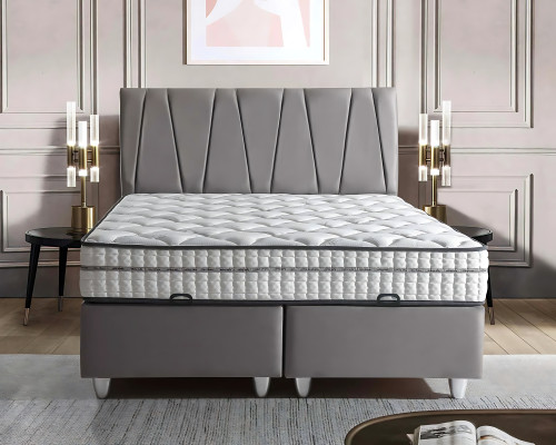 Elegantes graues Bett mit Matratze im modernen Stil