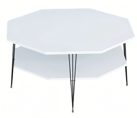 Moderner weißer Couchtisch aus Holz mit Edelstahlrahmen