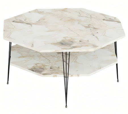 Moderner Mehrfarbiger Couchtisch aus Holz mit Edelstahlrahmen