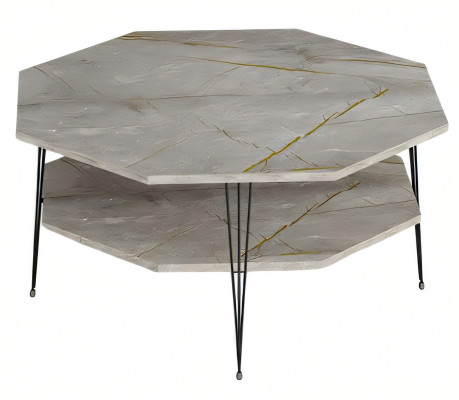 Moderner grauer Couchtisch aus Holz mit Edelstahlrahmen