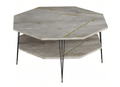 Moderner grauer Couchtisch aus Holz mit Edelstahlrahmen