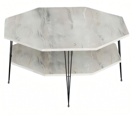 Moderner grauer Couchtisch aus Holz mit Edelstahlakzenten