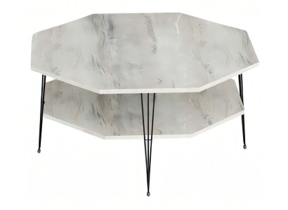 Moderner grauer Couchtisch aus Holz mit Edelstahlakzenten