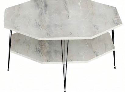 Moderner grauer Couchtisch aus Holz mit Edelstahlakzenten