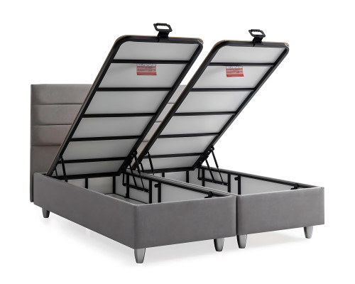 Elegantes graues Bett mit Matratze aus Textil und Holz