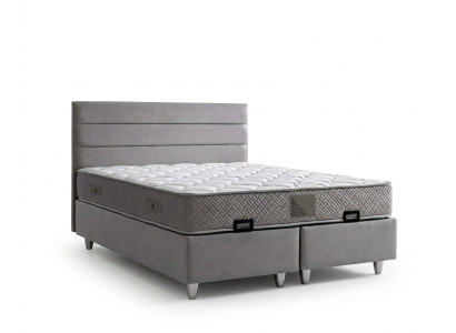 Elegantes graues Bett mit Matratze aus Textil und Holz