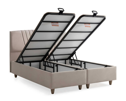 Elegantes Bett mit Matratze in Beige aus Textil und Holz