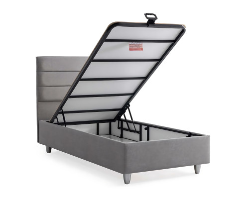 Elegantes graues Bett mit Matratze aus Textil und Holz