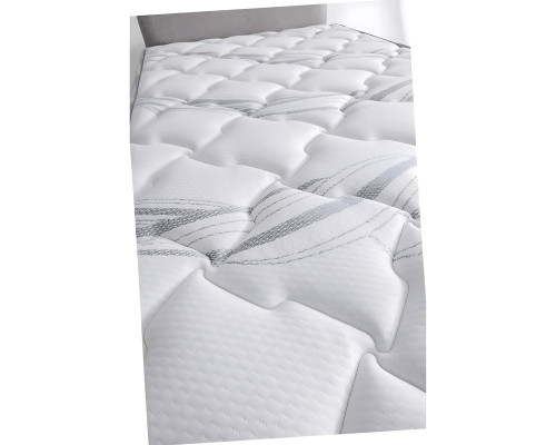 Elegantes graues Bett mit Matratze aus Textil und Holz