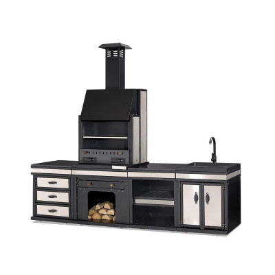 Elegante Außenküche aus Edelstahl in Schwarz für Garten und Terrasse