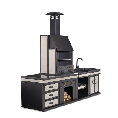 Elegante Außenküche aus Edelstahl in Schwarz für Garten und Terrasse