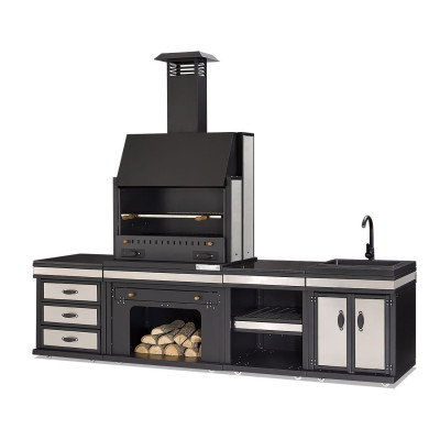 Moderne Außenküche aus Edelstahl in Schwarz