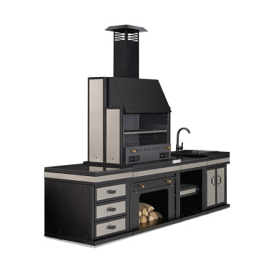 Moderne Außenküche aus Edelstahl in Schwarz