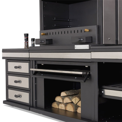 Moderne Außenküche aus Edelstahl in Schwarz