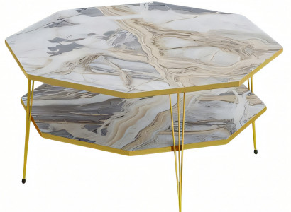 Moderner Mehrfarbiger Couchtisch aus Holz mit Edelstahl