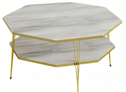 Eleganter grauer Couchtisch aus Holz mit Edelstahl in modernem Stil