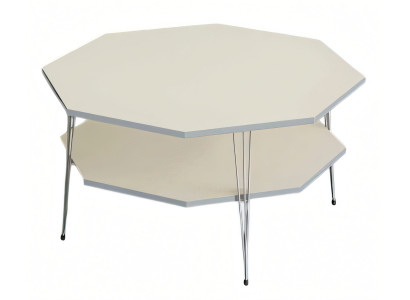 Eleganter Beigefarbener Couchtisch aus Holz mit Edelstahlakzenten