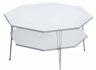 Moderner weißer Couchtisch aus Holz mit Edelstahlrahmen