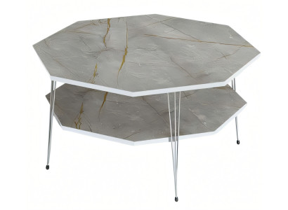 Moderner grauer Couchtisch aus Holz mit Edelstahlakzenten