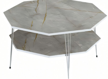 Moderner grauer Couchtisch aus Holz mit Edelstahlakzenten