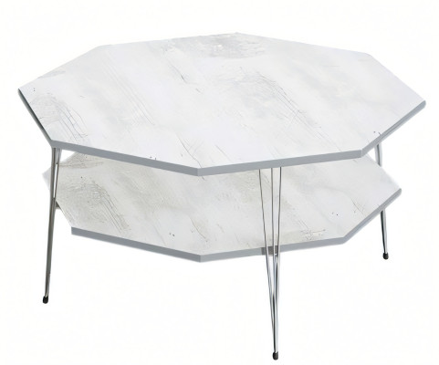 Moderner weißer Couchtisch aus Holz und Edelstahl