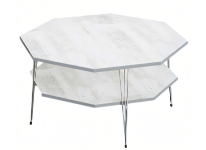 Moderner weißer Couchtisch aus Holz und Edelstahl