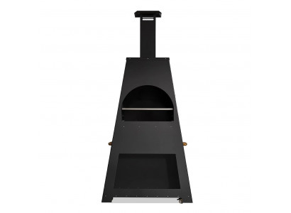 Schwarz Holz Grillkamin im eleganten Design für den Garten