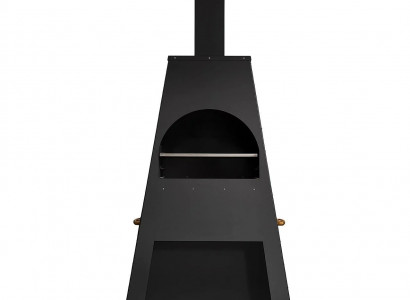 Schwarz Holz Grillkamin im eleganten Design für den Garten