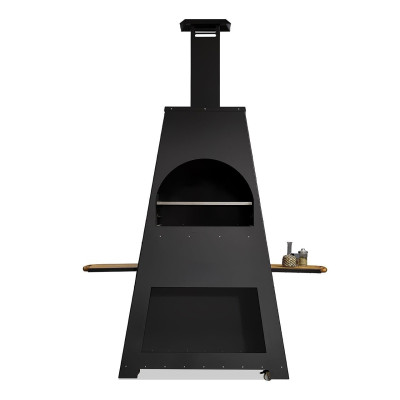 Schwarz Holz Grillkamin im eleganten Design für den Garten