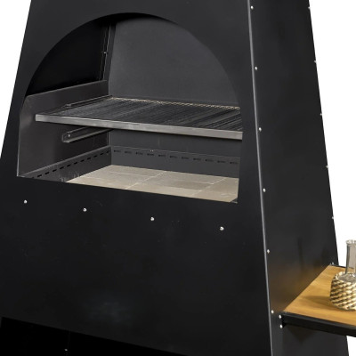 Schwarz Holz Grillkamin im eleganten Design für den Garten