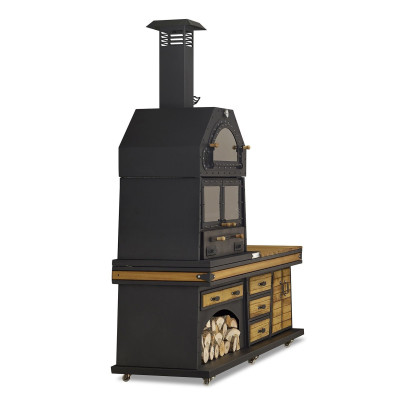 Elegante Außenküche aus Holz und Edelstahl in Schwarz