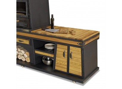 Elegante schwarze Außenküche aus Holz und Edelstahl für Garten