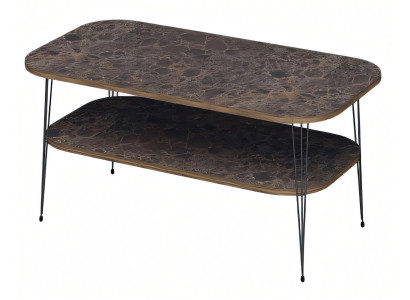 Moderner brauner Couchtisch aus Holz mit Edelstahlakzenten