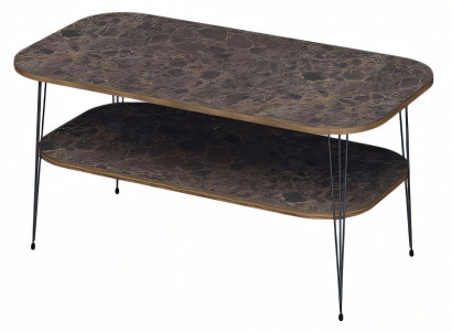 Moderner brauner Couchtisch aus Holz mit Edelstahlakzenten