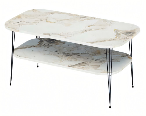 Moderner mehrfarbiger Couchtisch aus Holz mit Edelstahl-Details