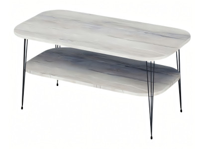 Moderner grauer Couchtisch aus Holz mit Edelstahl-Design