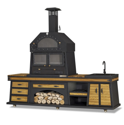 Außenküche in Schwarz aus Holz und Edelstahl modern