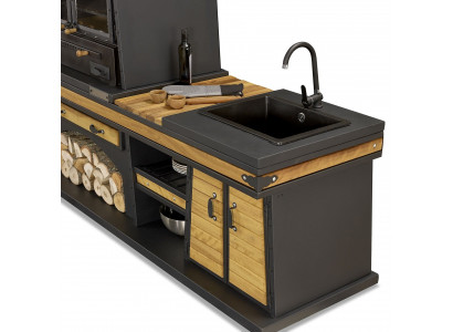 Außenküche in Schwarz aus Holz und Edelstahl modern