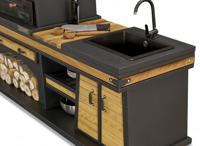 Außenküche in Schwarz aus Holz und Edelstahl modern