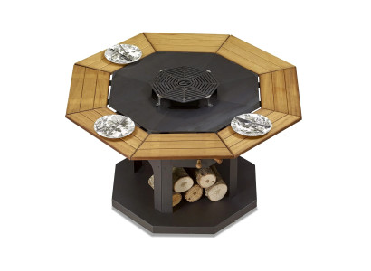 Eleganter schwarzer Holz-Grilltisch für Gartenpartys