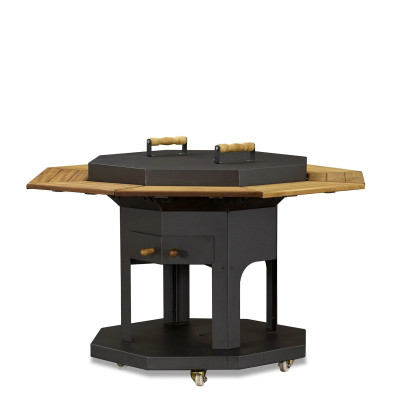 Schwarzer Grilltisch aus Holz und Edelstahl für Garten und Outdoor