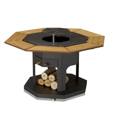 Schwarzer Grilltisch aus Holz und Edelstahl für Garten und Outdoor