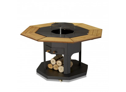 Schwarzer Grilltisch aus Holz und Edelstahl für Garten und Outdoor