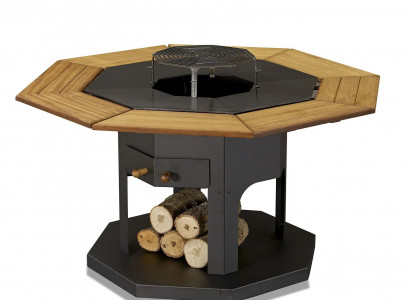 Schwarzer Grilltisch aus Holz und Edelstahl für Garten und Outdoor